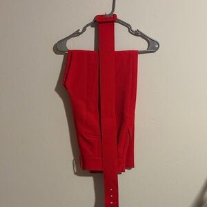 Zara Bright Red High-Waist Trousers with Long Belt
